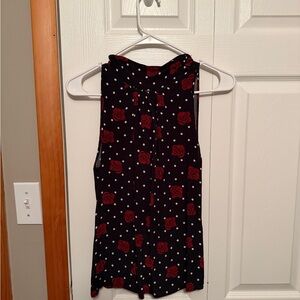 Floral Sleeveless Top - Black and Red